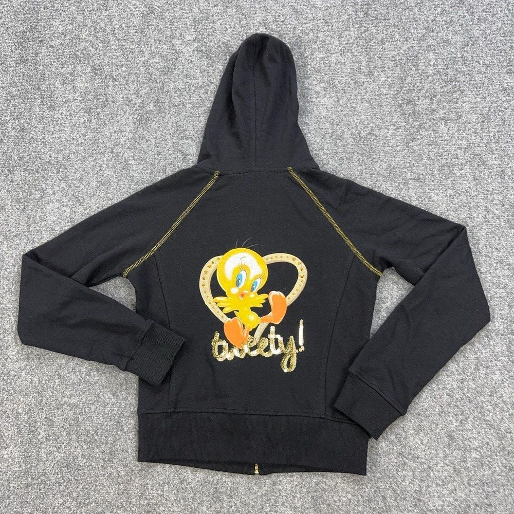 Lot29 Hoodie Womens Small Black Full Zip Tweety Looney Tunes Graphic Fleece